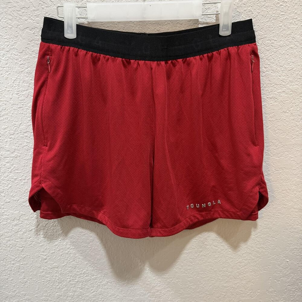 YoungLA 5 In Mesh Gym Running Shorts Mens Small Red Zipper Athletic Size S